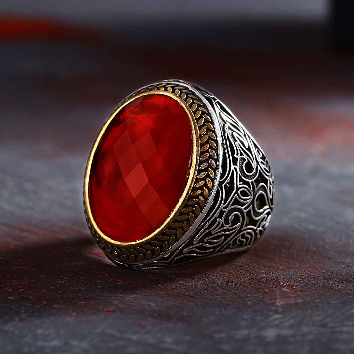 Red Facet Cut Zircon Ring