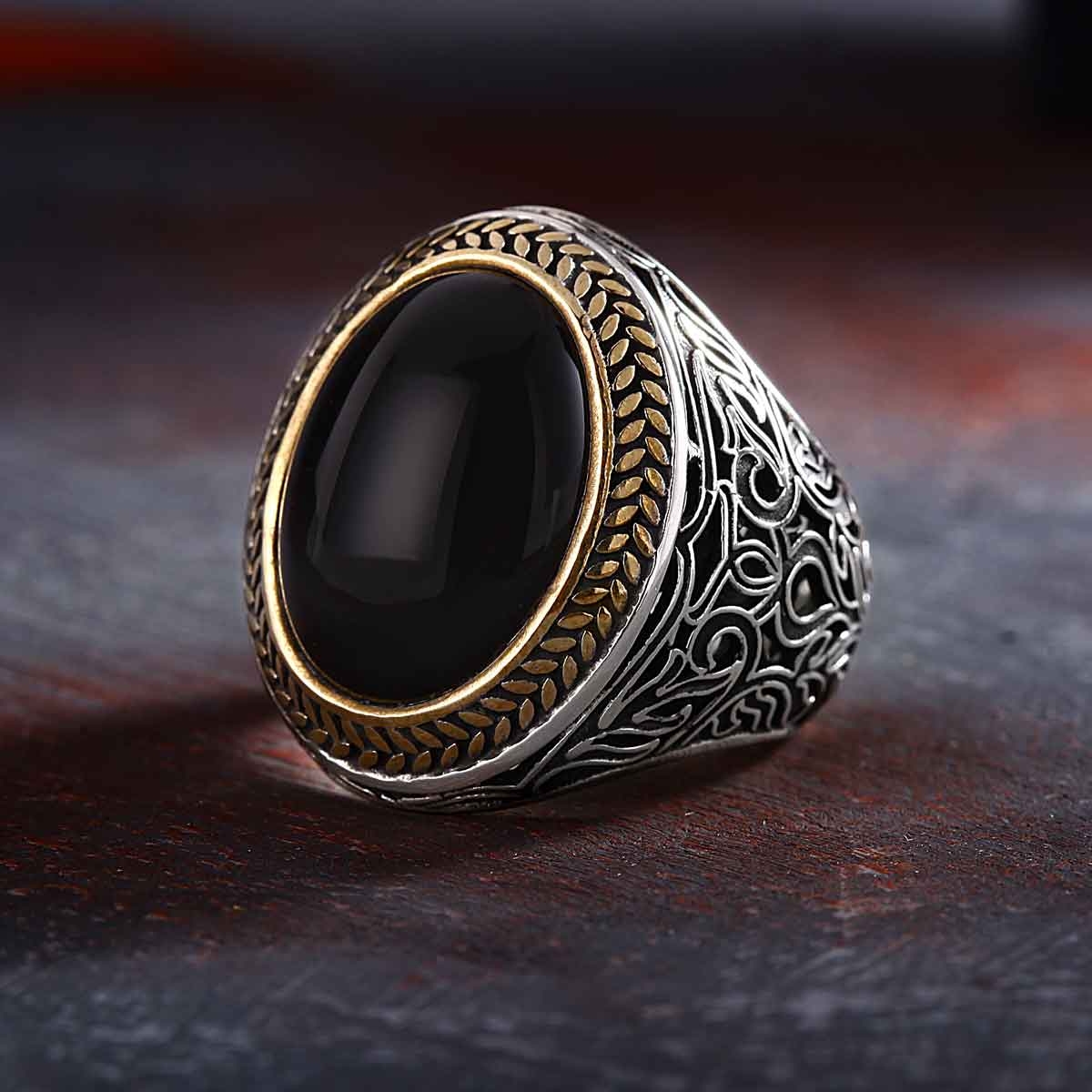 Black Onyx Men Silver Ring