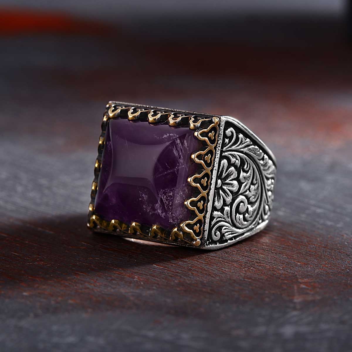 Men Ring with Amethyst Stone in Silver