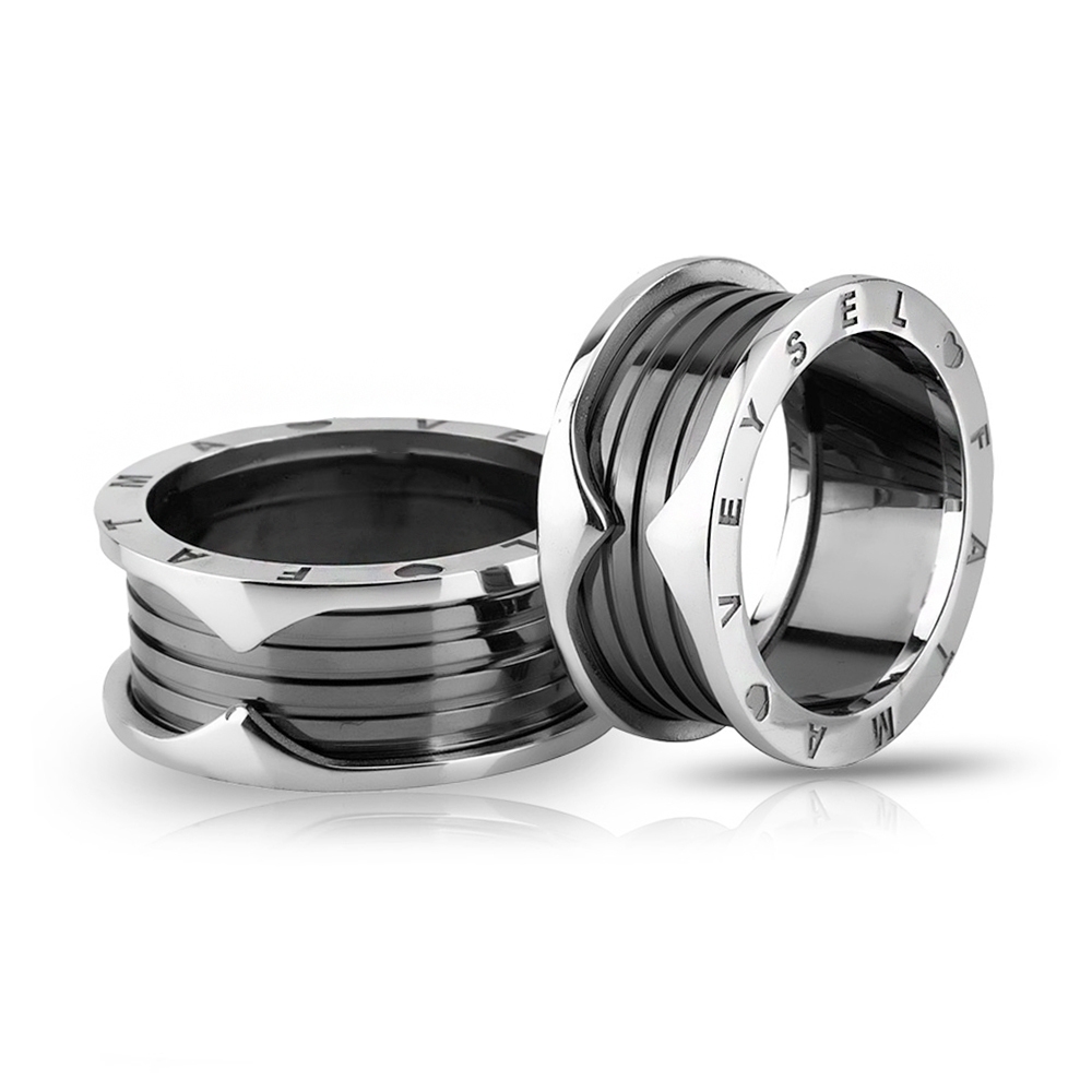 Black White Named Silver Wedding Ring Pair