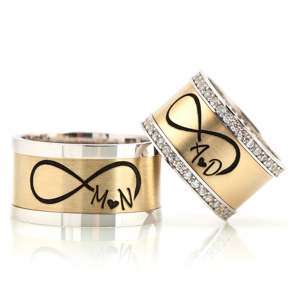 Gold Plated Letter Double Silver Wedding Ring