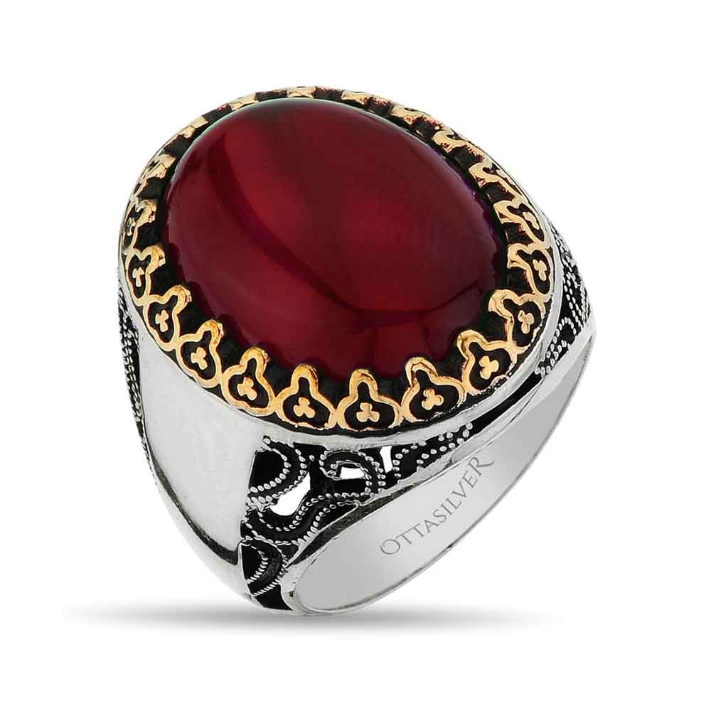 Mens Ring with Agate Stone in Silver