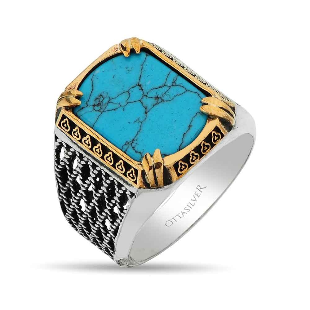 Turquoise Stone Men Silver Ring