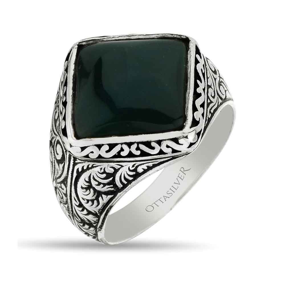 Green Agate Stone Silver Ring